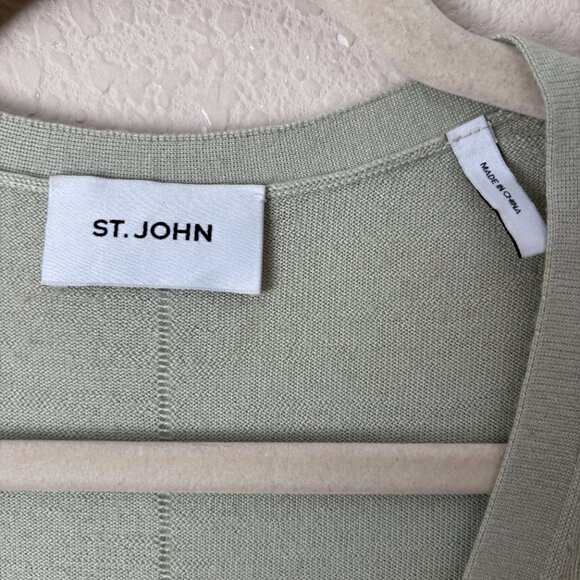 St. John Wool Silk Blend Button Front Pistachio Green Luxurious Cardigan Sweater - Picture 3 of 14